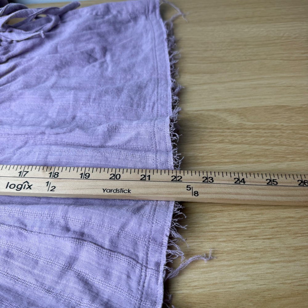 Womens V-Neck Gauze Raw Hem Blouse Large Tie Drawstring Cottagecore Boho Relaxed - Picture 5 of 8